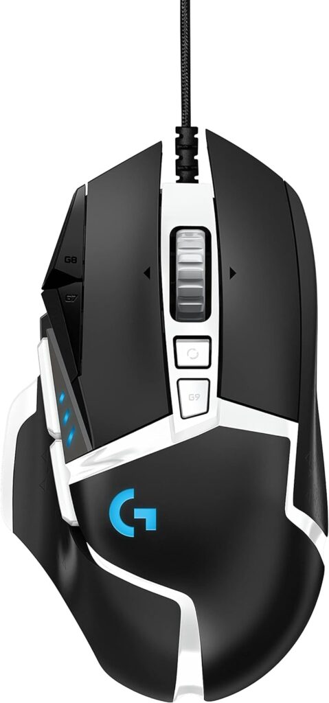 Logitech G502 Hero Special Edition High Performance Gaming Mouse, Hero 16K Sensor, 16,000 DPI, RGB, Adjustable Weights, 11 Programmable Buttons, Integrated Memory, PC/Mac - Black/White