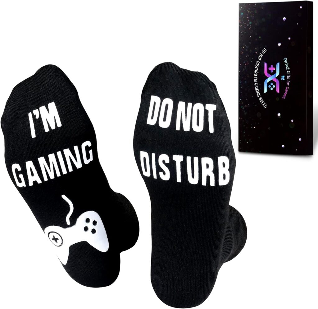 QAPIZM Gaming Socks Do Not Disturb, Gamer Socks, Funny Gifts for Teens Boys Men Women Father Dad Husband Son Kids Game Lovers