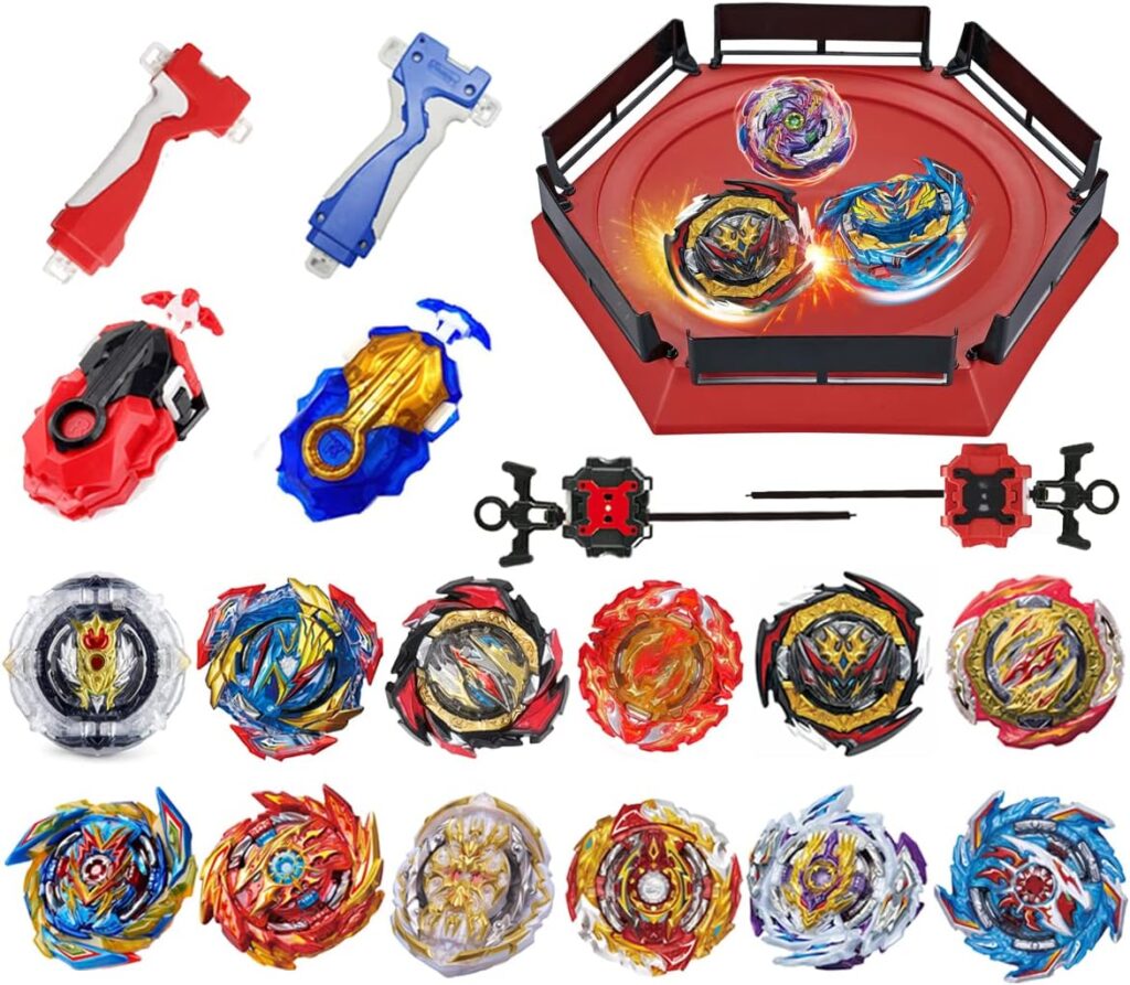 Bey Burst Gyro Toy Set with Arena Metal Fusion Attack Top Grip Toy Great Birthday Gift for Kids Boys Children Age 6 8 10 12+ Game Storage Box 12 Burst Gyros...