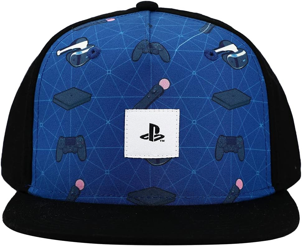 Sony Playstation Embroidered Logo Patch, Gaming Icons, Youth Flat Cap, Multicolor