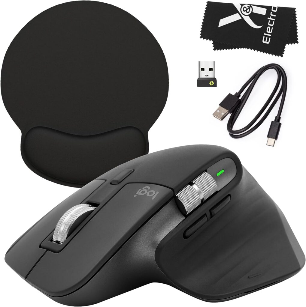 Logitech MX Master 3S Wireless Mouse with Black Mouse Pad and Microfiber Cloth - Logitech MX Master 3 S Mouse for Mac OS Windows Chrome Linux - 8000 DPI, 90% Faster Scrolling, Silent Clicks (Graphite)