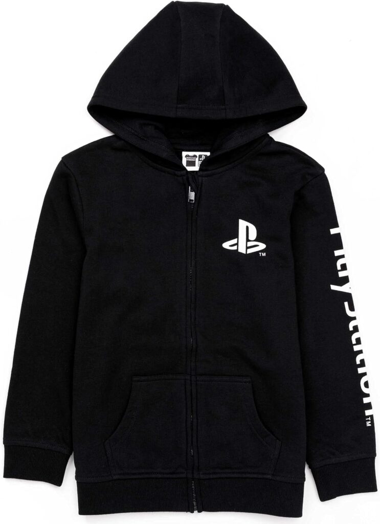Playstation Kids Sudadera con capucha y cremallera con logo de juegos para niños Chaqueta tipo jersey negra