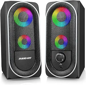 INSMART Computer Speakers, 2.0 Stereo Volume Control with RGB Light USB Powered Gaming Speakers for PC/Laptops/Desktops/Phone/Ipad/Game Machine (5Wx2)