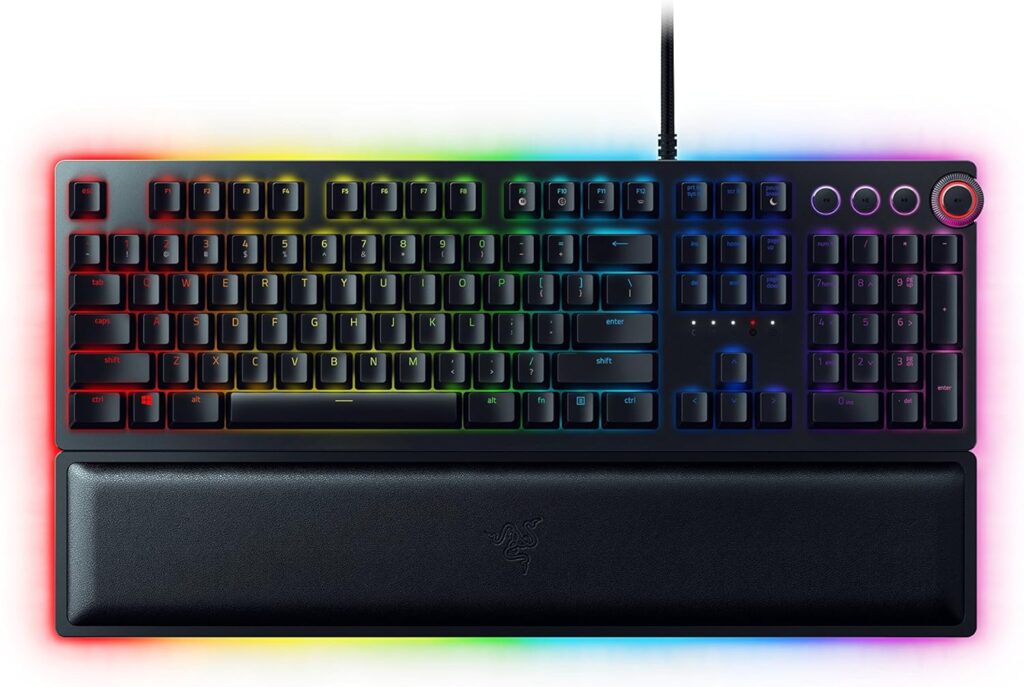 Razer Huntsman Elite Gaming Keyboard: Fast Keyboard Switches - Clicky Optical Switches - Chroma RGB Lighting - Magnetic Plush Wrist Rest - Dedicated Multimedia Keys and Dial - Classic Black