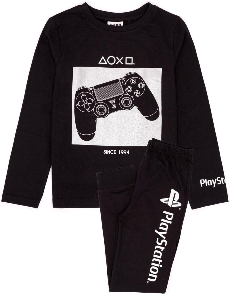 Playstation Pajamas Kids Boys Long Sleeve Black Controller T-Shirt Bottoms
