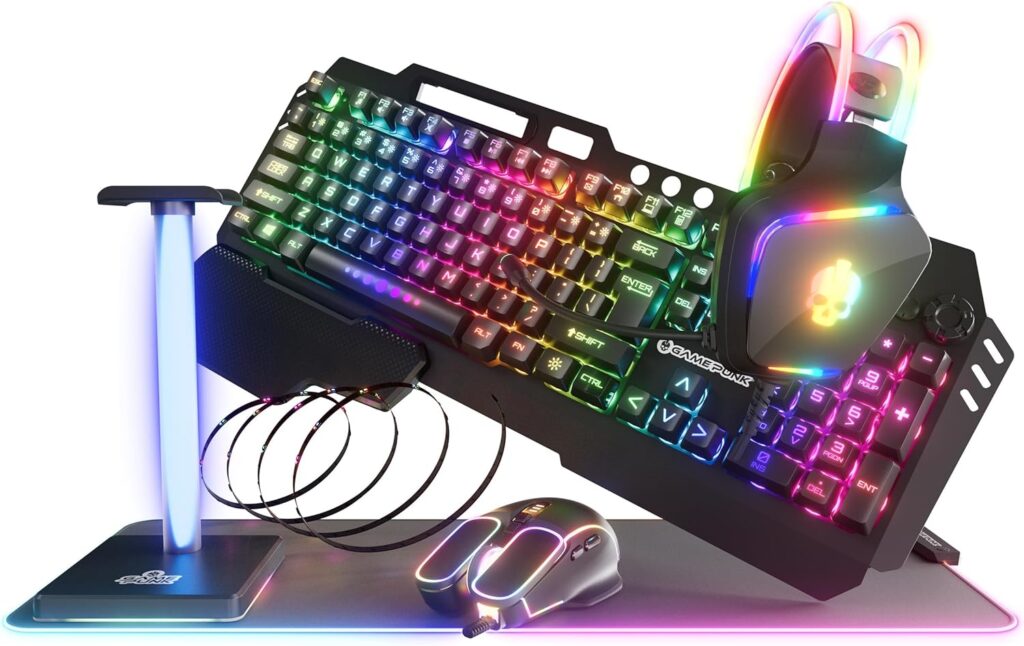 Game Punk Codebreakers PC Gaming Bundle - Includes Keyboard, Mouse, Headset, XL LED Mouse Pad, Stand, RGB Light Strip - 6 in 1 PC Gaming Accessory Bundle