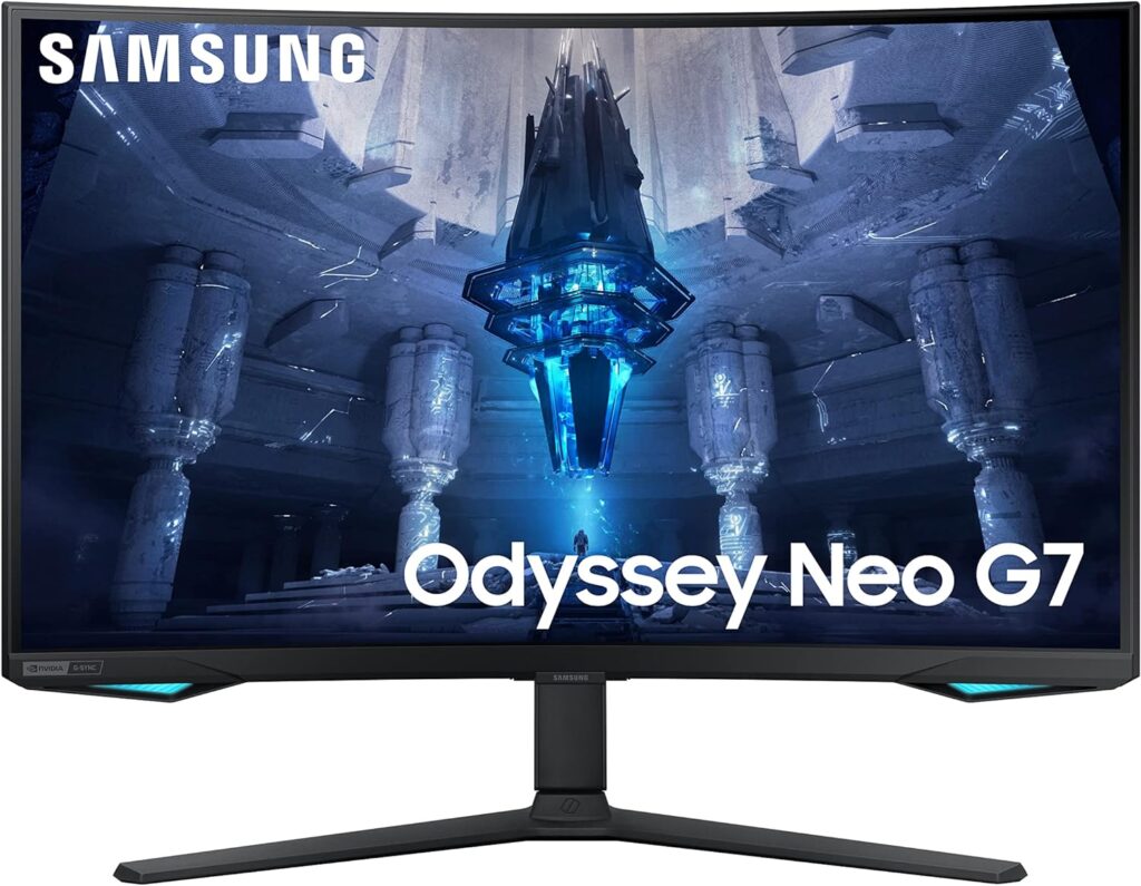 SAMSUNG 32" Odyssey Neo G7 4K UHD 165Hz 1ms G-Sync 1000R Curved Gaming Monitor, Quantum HDR2000, AMD FreeSync Premium Pro, Ultrawide Gaming View, DisplayPort, HDMI, Adjustable Height Stand, Black, 2022