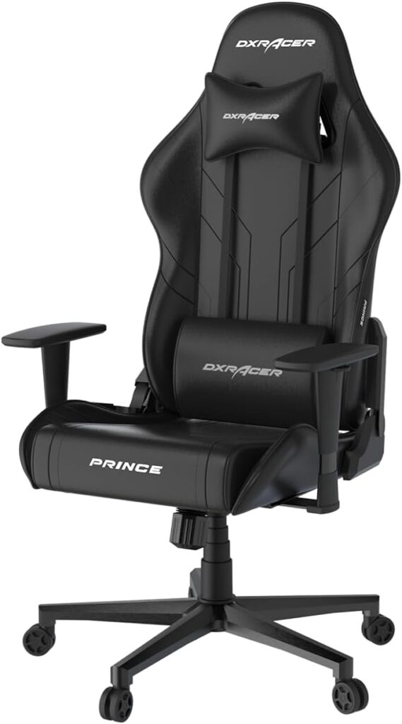 DXRacer P Series Gaming Chair, Premium PVC Leather Racing Style Office Computer Seat Recliner with Ergonomic Headrest and Lumbar Support (Full Black)