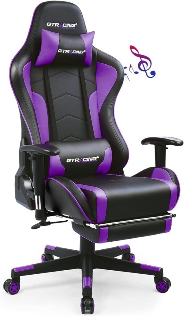 GTRACING Gaming Chair with Speaker and Footrest, Computer Office Chairs, Gamer Chair, Heavy Duty Ergonomic Computer Office Desk Chair, Purple