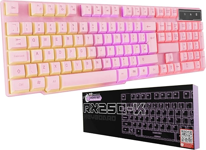 Orzly Pink Gaming Keyboard RGB USB Wired Rainbow Keyboard Designed for PC Gamers, PS4, PS5, Laptop, Xbox, Nintendo Switch, RX-250 Hornet Edition