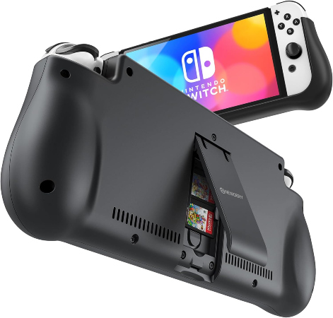 NEWDERY External Battery Station for Nintendo Switch/Switch OLED, 10000mAh Backup Charger Case Support PD Quick Charging with 2 Extra Game Card Slots Adjustable Kickstand for Nintendo Switch