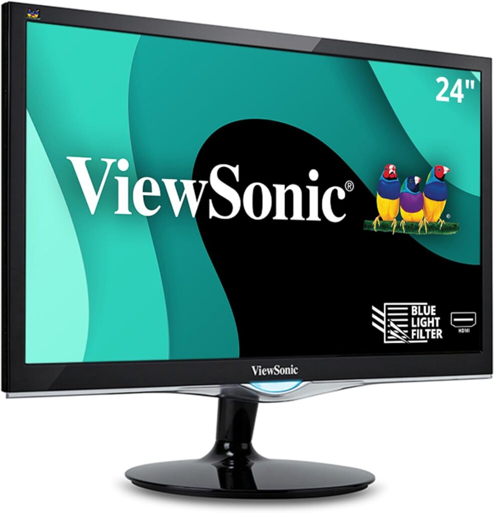 ViewSonic VX2452MH 24 Inch 2ms 60Hz 1080p Gaming Monitor with HDMI DVI and VGA inputs, Black 