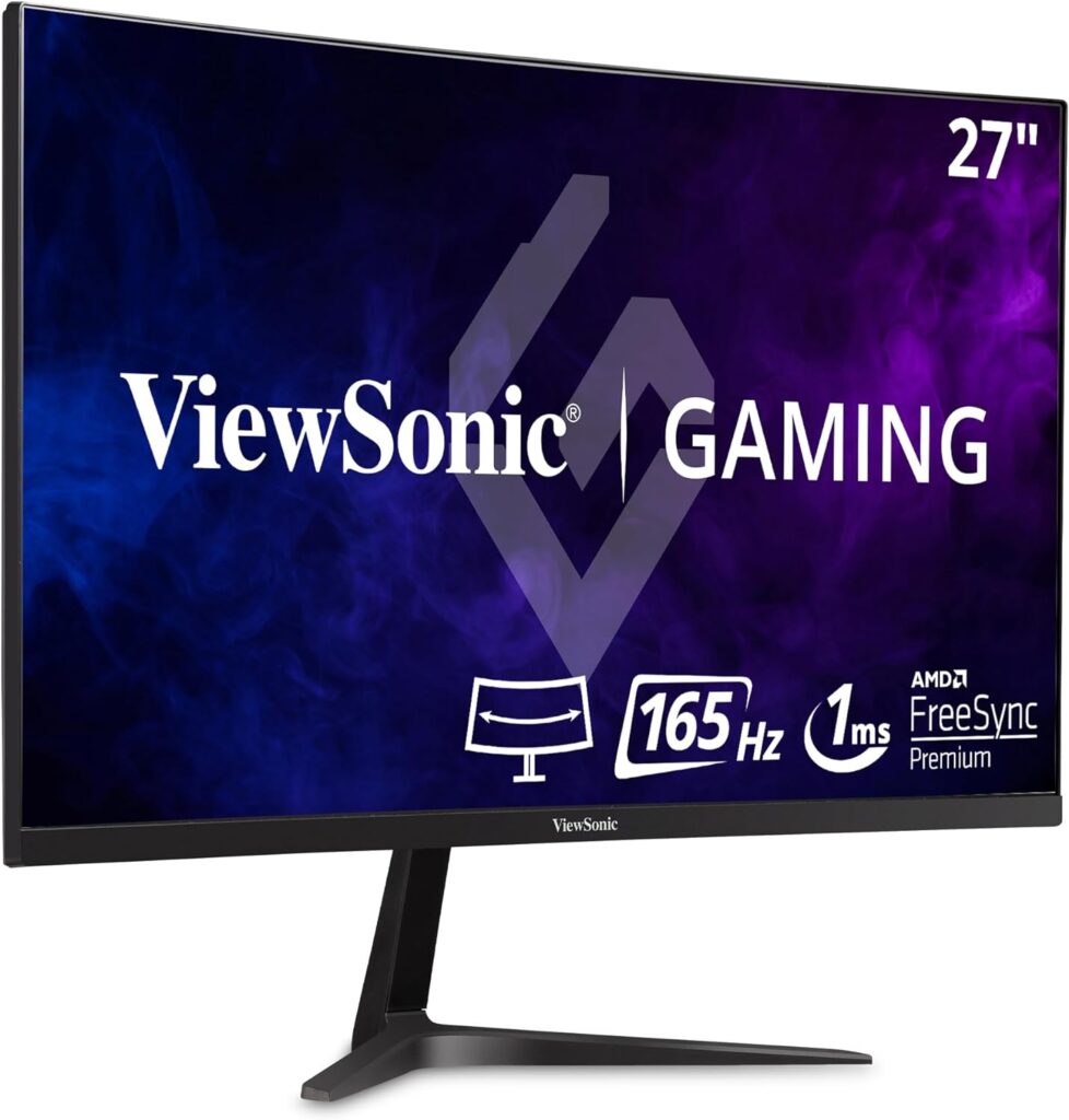 ViewSonic OMNI VX2718-2KPC-MHD 27 Inch Curved 1440p 1ms 165Hz Gaming Monitor with Adaptive Sync, Eye Care, HDMI and Display Port, Black