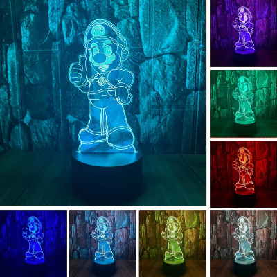 Cute Super Mario Bros Anime Figure Character 3D LED Optical Illusion Sleep Night Light with Remote 16 Colors Bedroom Decor Table Lamp Birthday Xmas