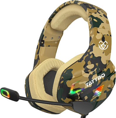 Tatybo Gaming Headset for PS4 PS5 Xbox One Switch PC with Noise Cancelling Mic, Stereo Surround Sound PS4 Gaming Headphones - Camo