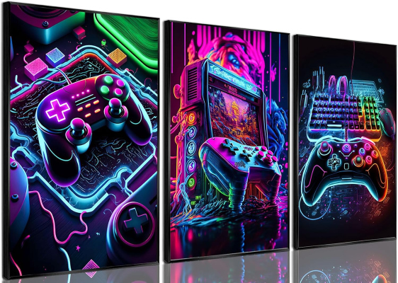 3pcs Game Room Decor Neon Gaming Posters Wall Art Gamer