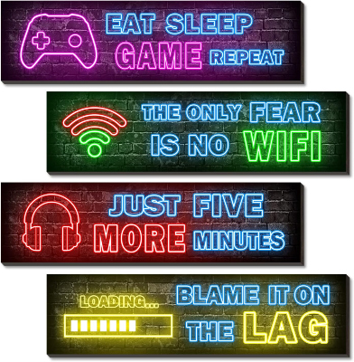 4 Pcs Printed Neon Gaming Posters