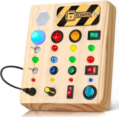 Wooden Sensory Board Switch Toy with Shape Sorter LED Light Up